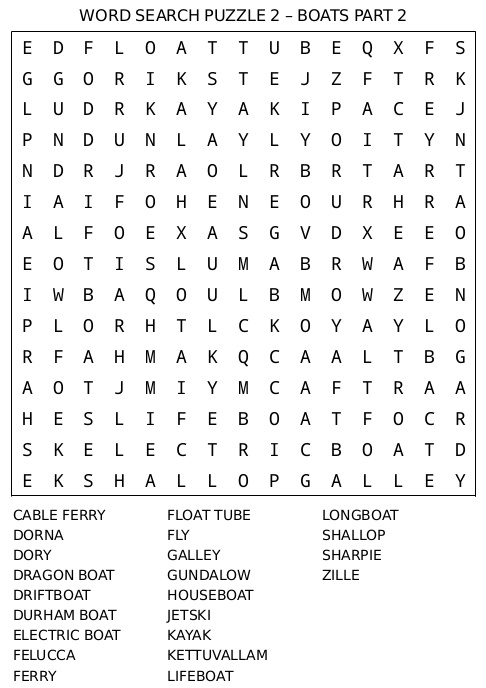 Word Search Puzzle 2 – Boats Part 2