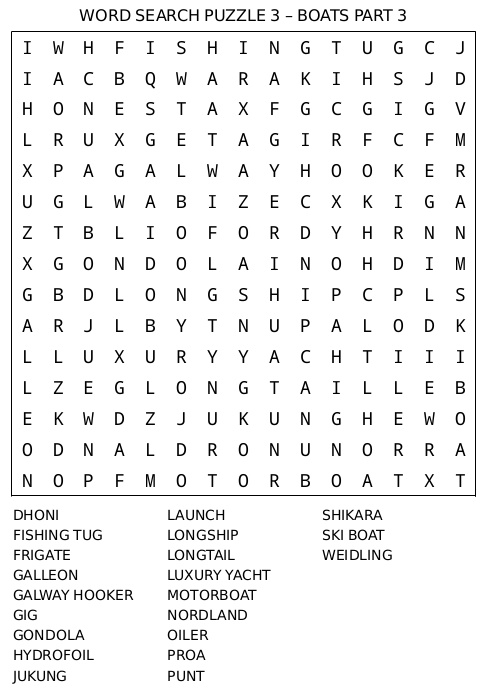 Word Search Puzzle 3 – Boats Part 3