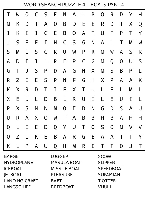 Word Search Puzzle 4 – Boats Part 4