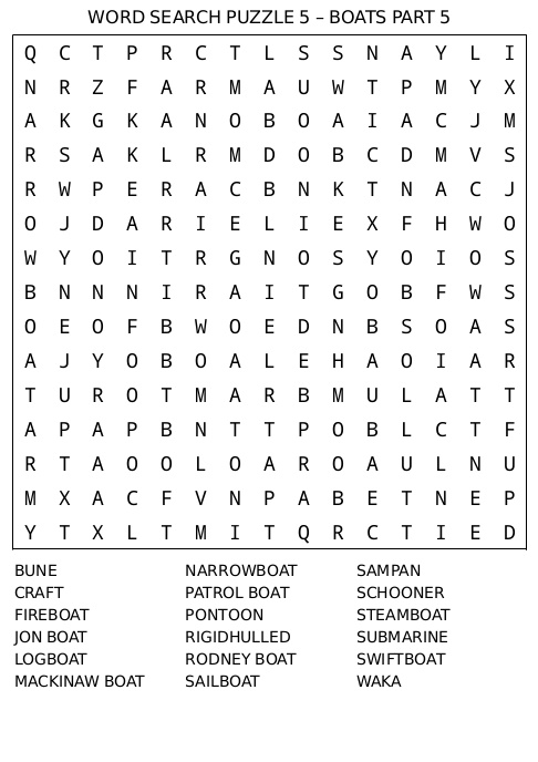 Word Search Puzzle 5 – Boats Part 5