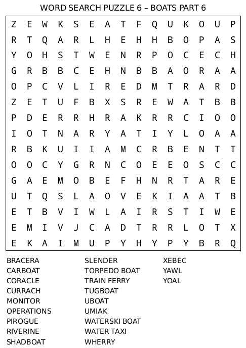 Word Search Puzzle 6 – Boats Part 6