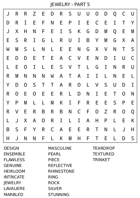 Word Search Puzzle 18 – Jewelry Part 5