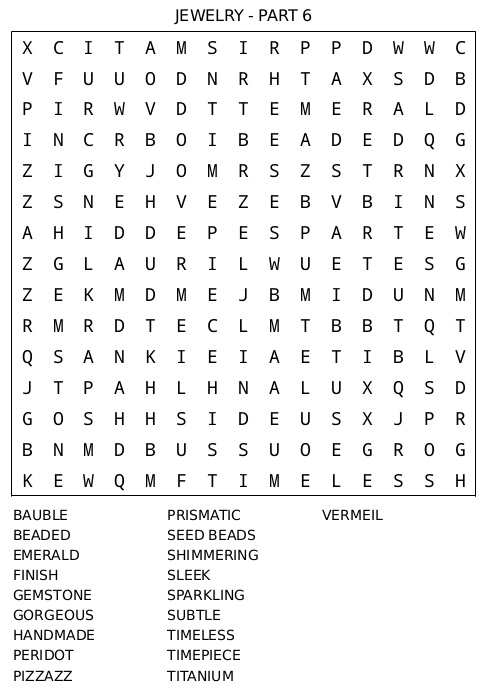Word Search Puzzle 19 – Jewelry Part 6